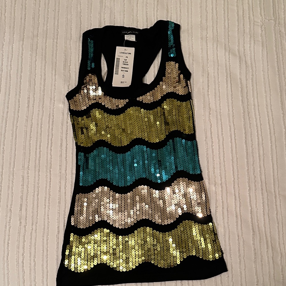 Love Culture Black and Teal Sequin Top